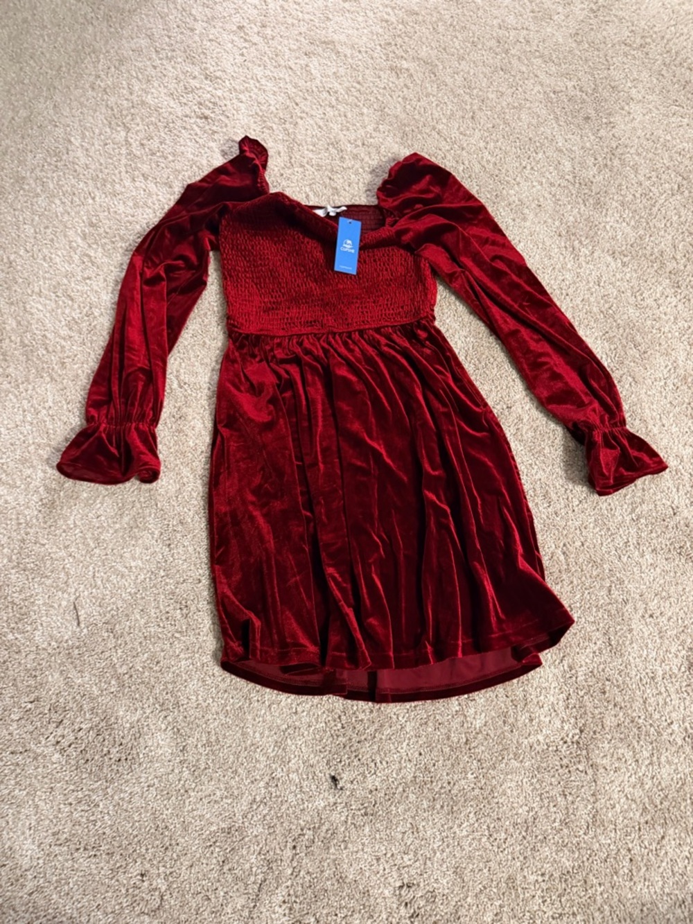 Cupshe Red Velvet Smocked Bodice Dress